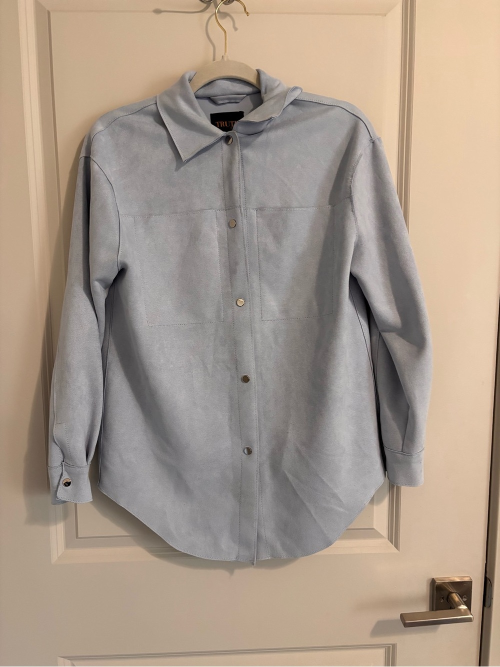 Truth Pale Blue Snap-Front Shirt Jacket medium suede